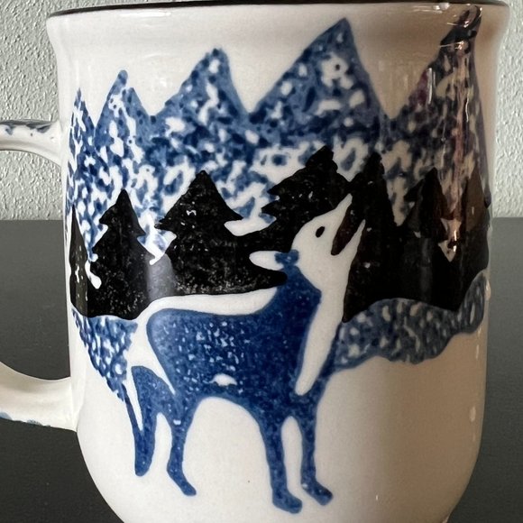 Vintage FOLKCRAFT Howling Wolf Spongeware Mug  By Tienshan - Picture 7 of 7